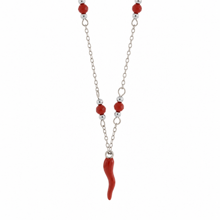 Bysimon - Collana in argento 925 con corno rosso