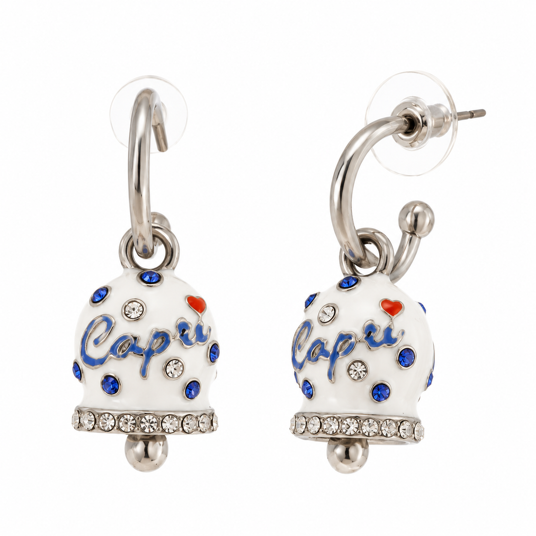 Amo Capri - Orecchini in acciaio con la campanella di Capri a pois