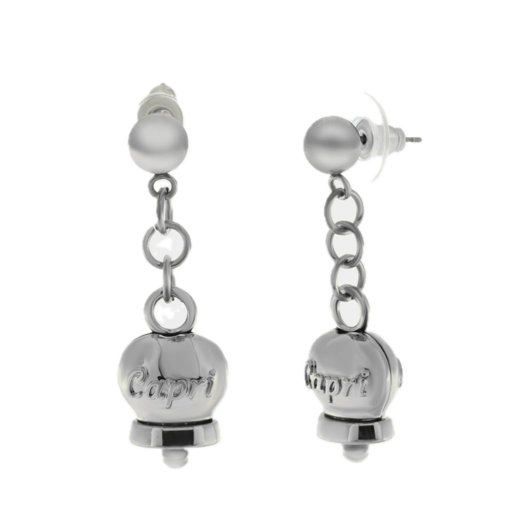 amo CAPRI - Orecchini in Acciaio con campanella pendente con scritta Capri