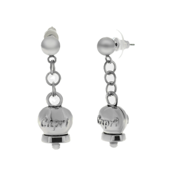 amo CAPRI - Orecchini in Acciaio con campanella pendente con scritta Capri