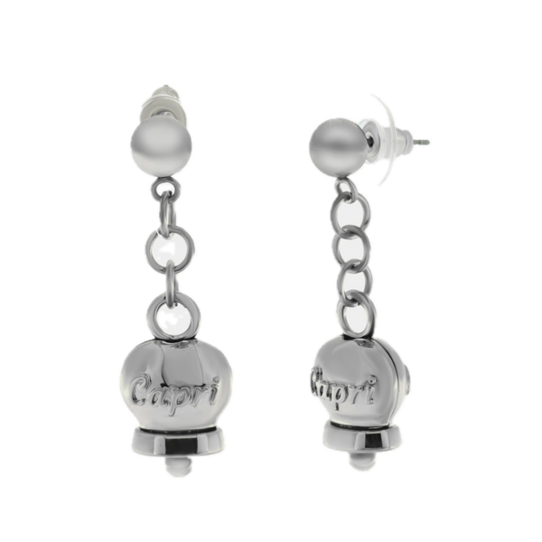 amo CAPRI - Orecchini in Acciaio con campanella pendente con scritta Capri