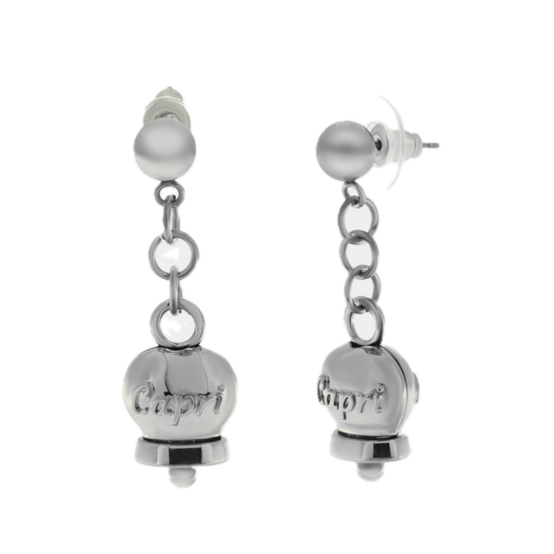 amo CAPRI - Orecchini in Acciaio con campanella pendente con scritta Capri