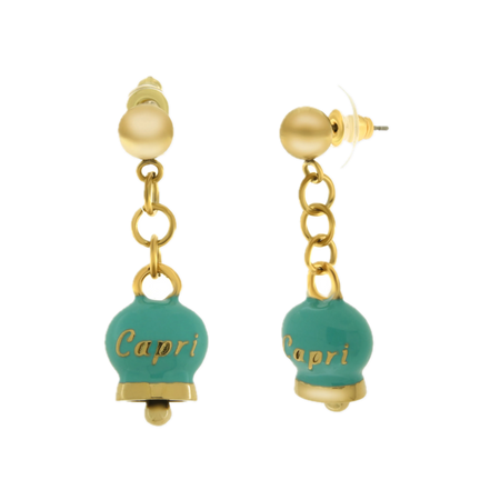 amo capri - Orecchini in Acciaio con campanella pendente verde con scritta Capri