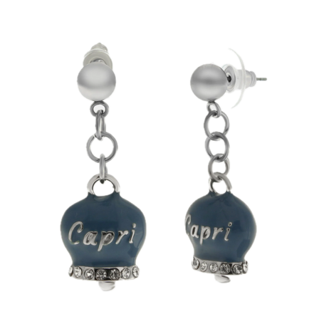 amo capri - Orecchini in Acciaio con campanella blu cobalto con scritta Capri
