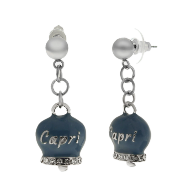 amo capri - Orecchini in Acciaio con campanella blu cobalto con scritta Capri