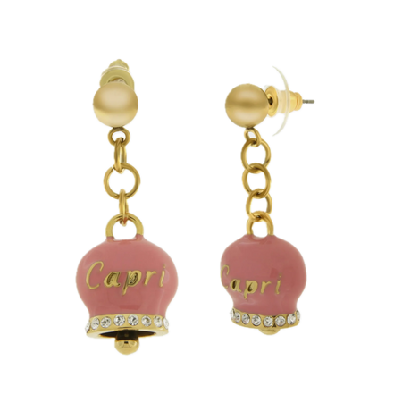 amo capri - Orecchini in Acciaio con campanella rosa con scritta Capri