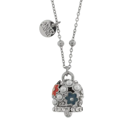 amo capri - Collana in Acciaio campanella con perle e fiori rossi e blu
