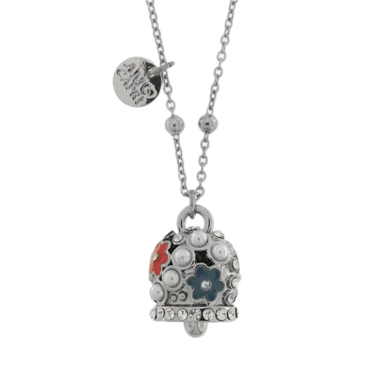 amo capri - Collana in Acciaio campanella con perle e fiori rossi e blu