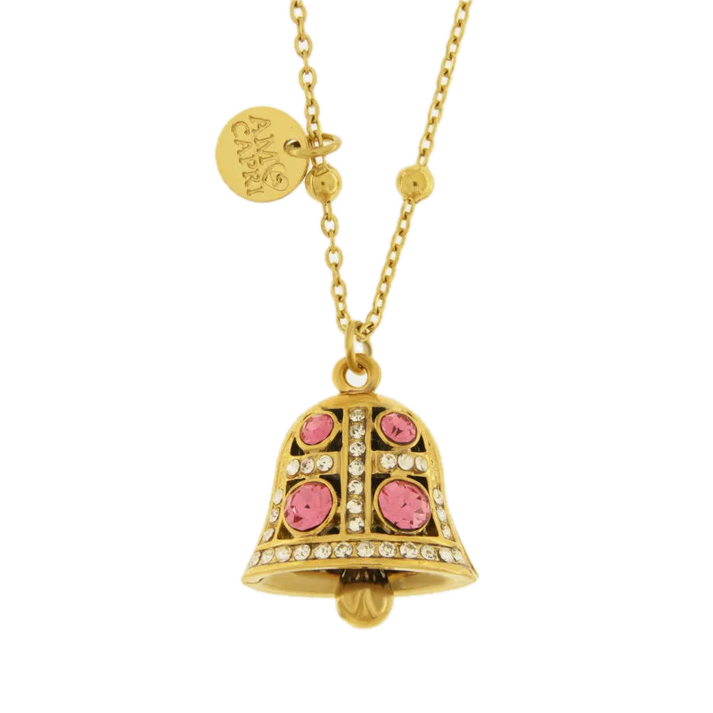 amo capri - Collana in Acciaio campanella con punti luce rosa