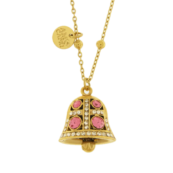 amo capri - Collana in Acciaio campanella con punti luce rosa
