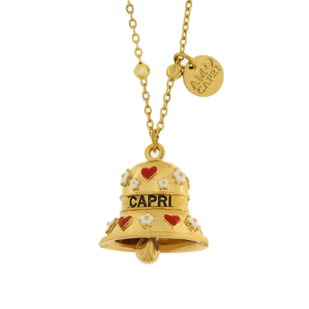 amo capri - Collana in Acciaio campanella Capri con cuori e fiori