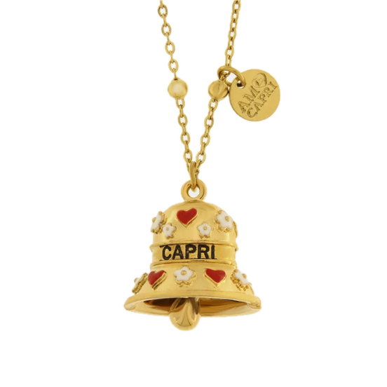 amo capri - Collana in Acciaio campanella Capri con cuori e fiori