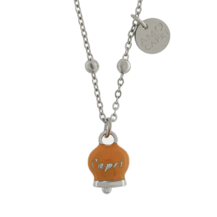 Amo Capri - Collana in Acciaio con Campanella Portafortuna Capri Roccia Dorata  - Color Caramel