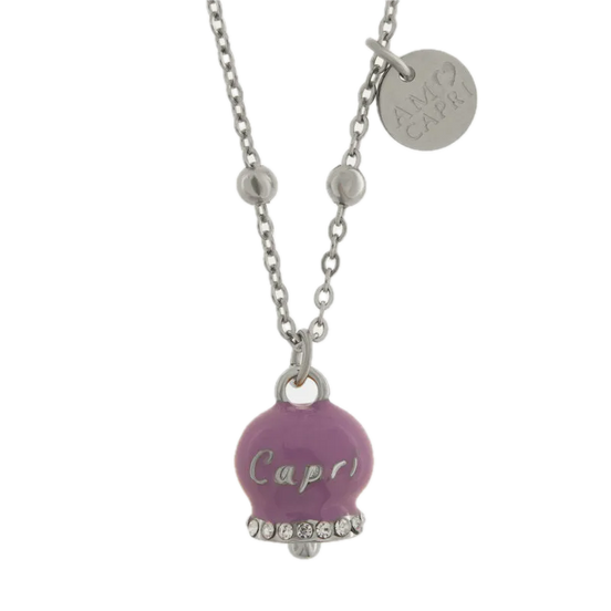 Amo Capri - Collana in Acciaio con Campanella Portafortuna Capri  Giardini - Colore Amethyst Orchid