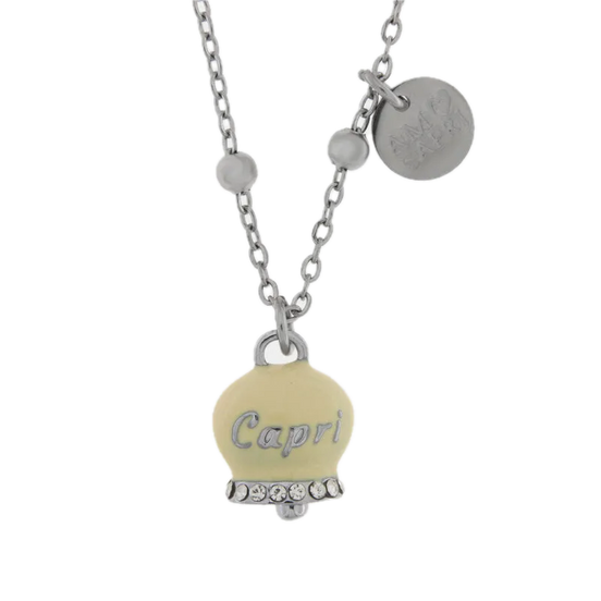 Amo Capri - Collana in Acciaio con Campanella Portafortuna Sole di Capri - Colore Pale Banana