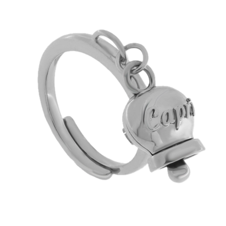 amo capri - Anello in Acciaio con campanella pendente con scritta Capri