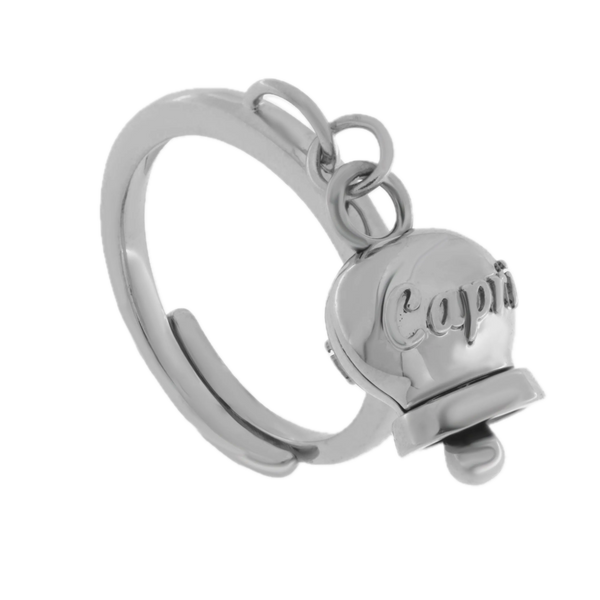 amo capri - Anello in Acciaio con campanella pendente con scritta Capri