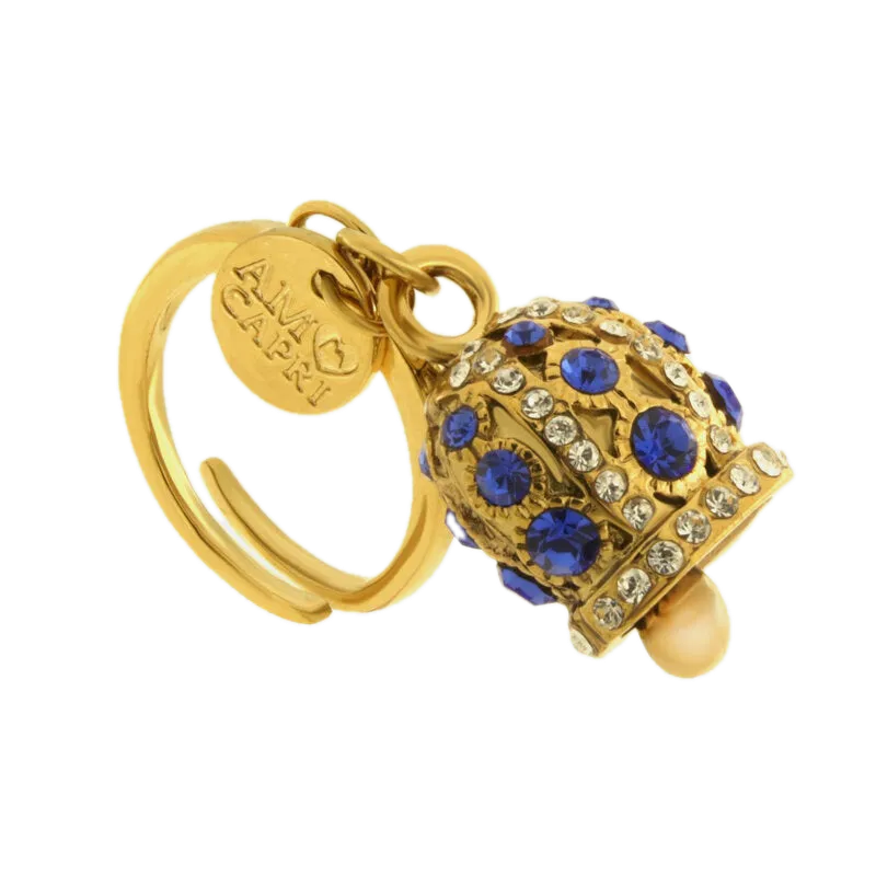 amo capri - Anello in Acciaio campanella Capri con pois blu