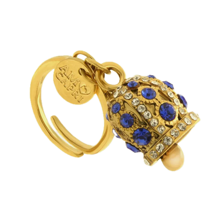 amo capri - Anello in Acciaio campanella Capri con pois blu