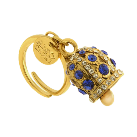 amo capri - Anello in Acciaio campanella Capri con pois blu