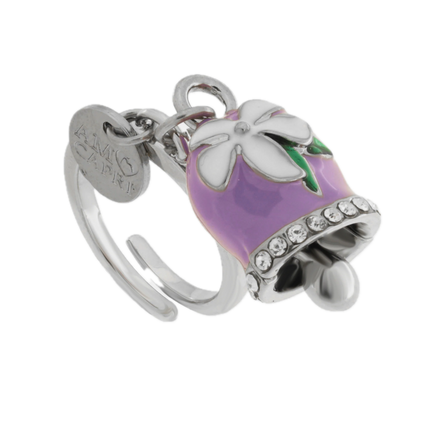 amo capri - Anello in Acciaio campanella Capri viola con fiore bianco