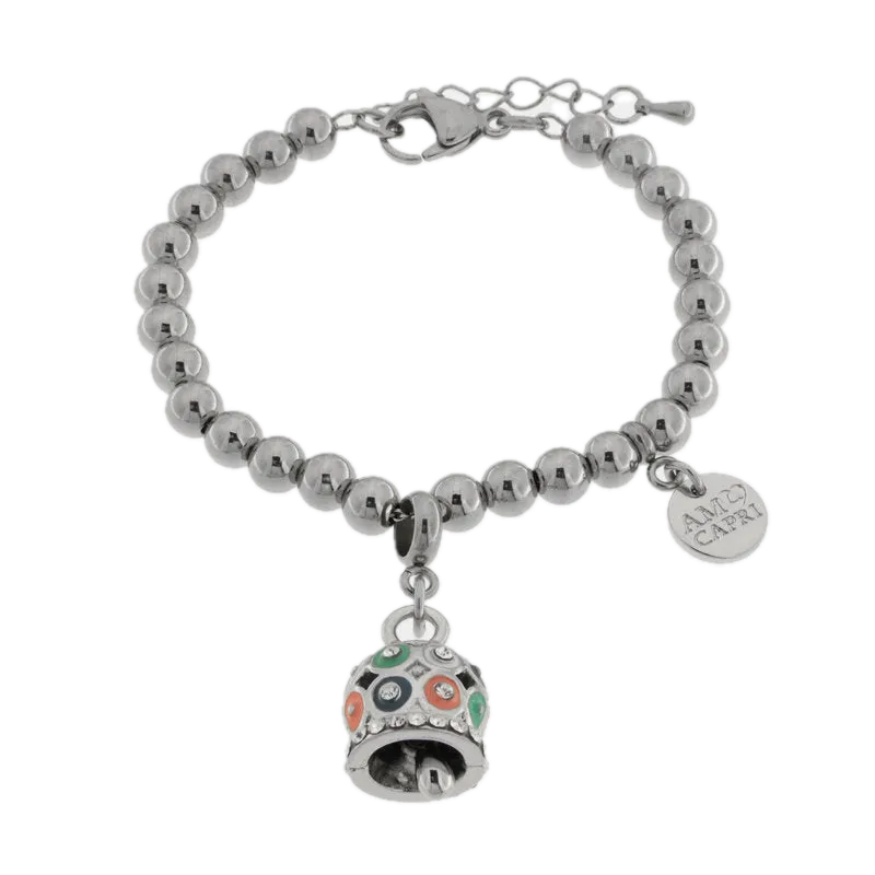 amo capri - Bracciale in Acciaio campanella a pois multicolor e zirconi