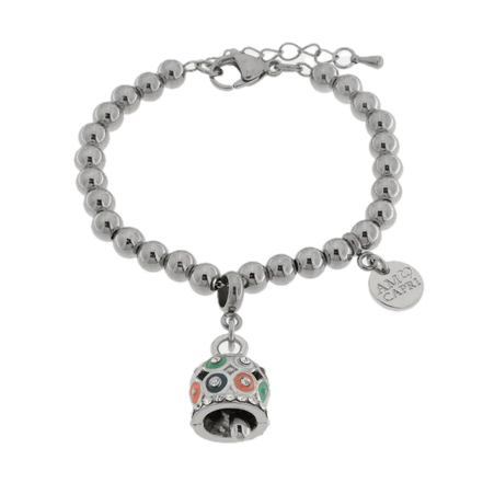 amo capri - Bracciale in Acciaio campanella a pois multicolor e zirconi