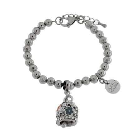 amo capri - Bracciale in Acciaio campanella con perle e fiori rossi e blu