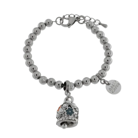 amo capri - Bracciale in Acciaio campanella con perle e fiori rossi e blu