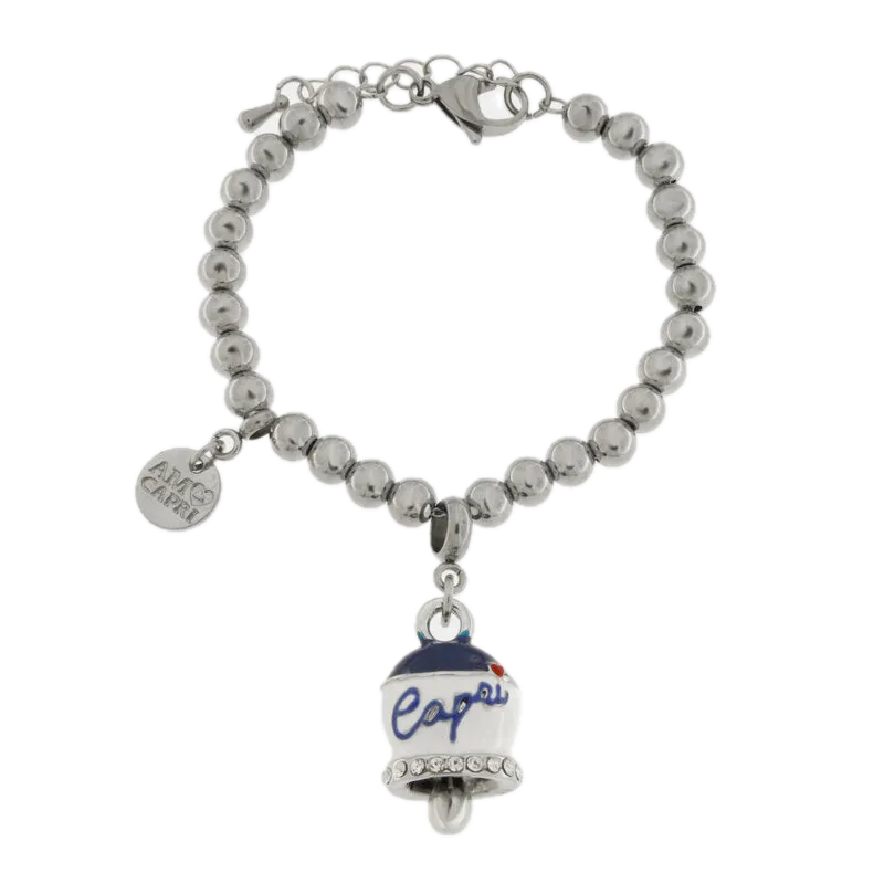 Amo Capri - Bracciale in Acciaio campanella Capri con  strisce blu
