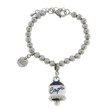 Amo Capri - Bracciale in Acciaio campanella Capri con  strisce blu