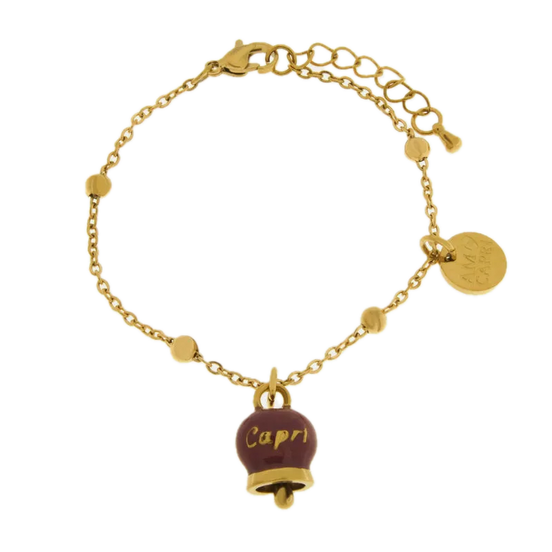 Amo Capri - Bracciale in Acciaio con Campanella Portafortuna Notte in Piazzetta Capri - Colore Amaranth