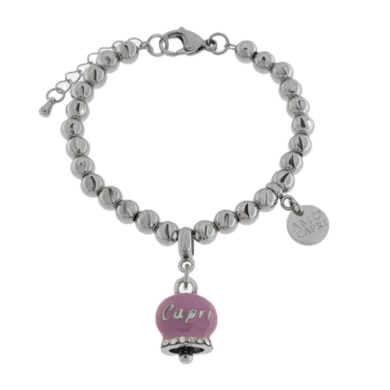 Amo Capri - Bracciale in Acciaio con Campanella Portafortuna Giardini di Capri - Colore Amethyst Orchid