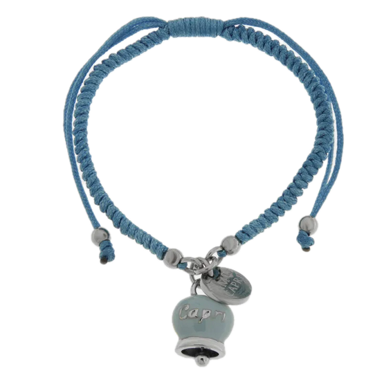 Amo Capri - Bracciale in Acciaio con Cordino e Campanella Portafortuna Capri  Anima Azzurra - Colore Dutch Canal