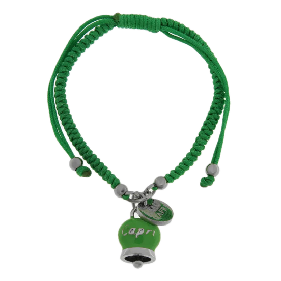 Amo Capri - Bracciale in Acciaio Cordino Verde e Campanella Portafortuna verde Capri