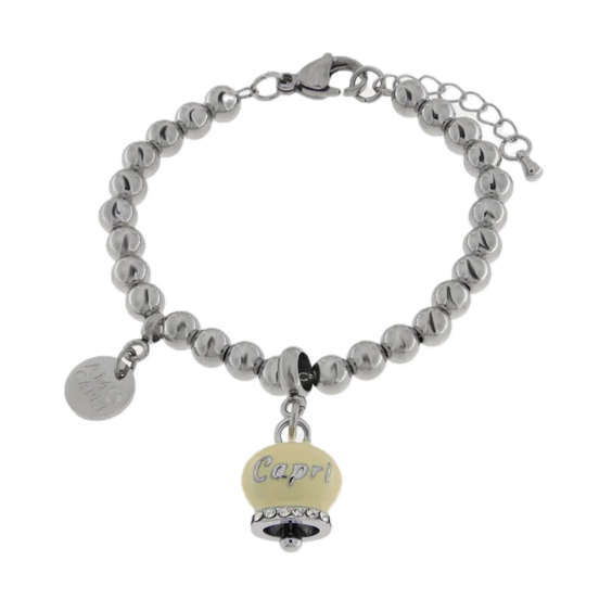 Amo Capri - Bracciale in Acciaio Campanella Portafortuna Sole di Capri - colore Pale Banana