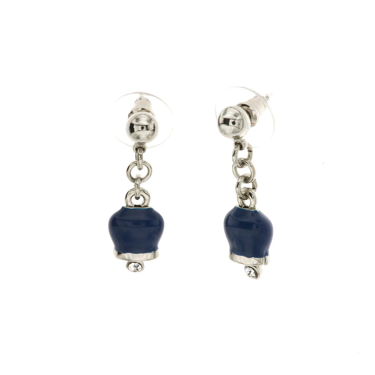 Amo Capri - Orecchini in Metallo con campanelle portafortuna pendenti blu, impreziosite da punto luce