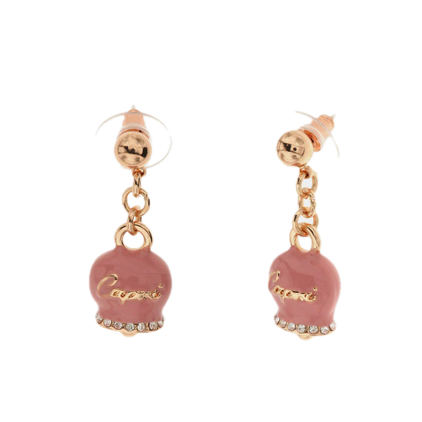 amo capri - Orecchini in Metallo con campanella capri pendente in smalto rosa, impreziosita da cristalli