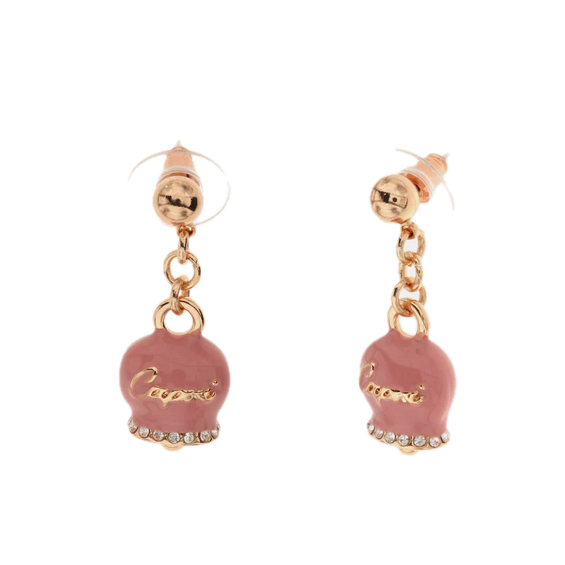 amo capri - Orecchini in Metallo con campanella capri pendente in smalto rosa, impreziosita da cristalli