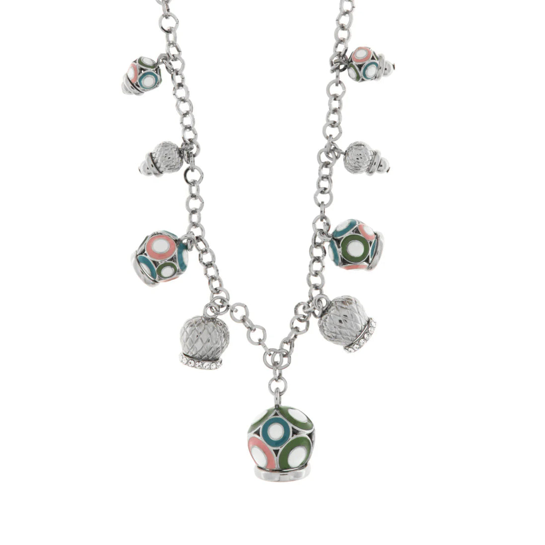 Amo Capri - Collana in Metallo con campane pendenti colorati e cristalli bianchi