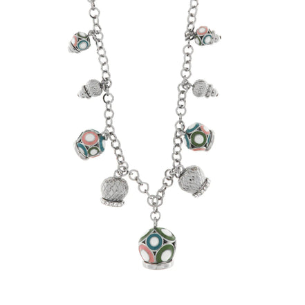 Amo Capri - Collana in Metallo con campane pendenti colorati e cristalli bianchi