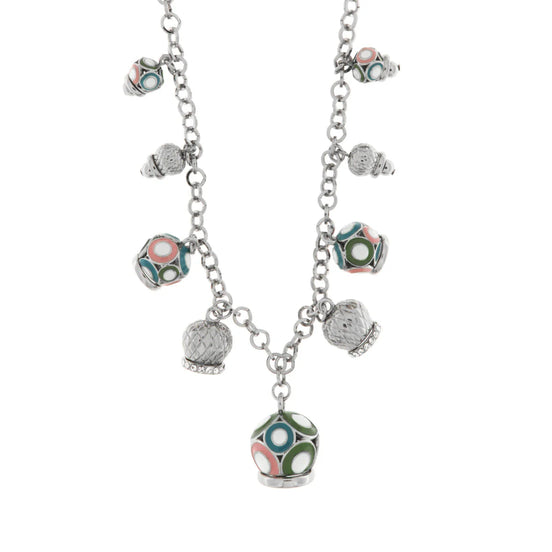Amo Capri - Collana in Metallo con campane pendenti colorati e cristalli bianchi