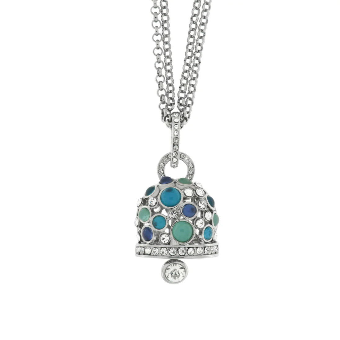Amo Capri - Collana in Metallo campana pendente con cristalli bianchi e blu