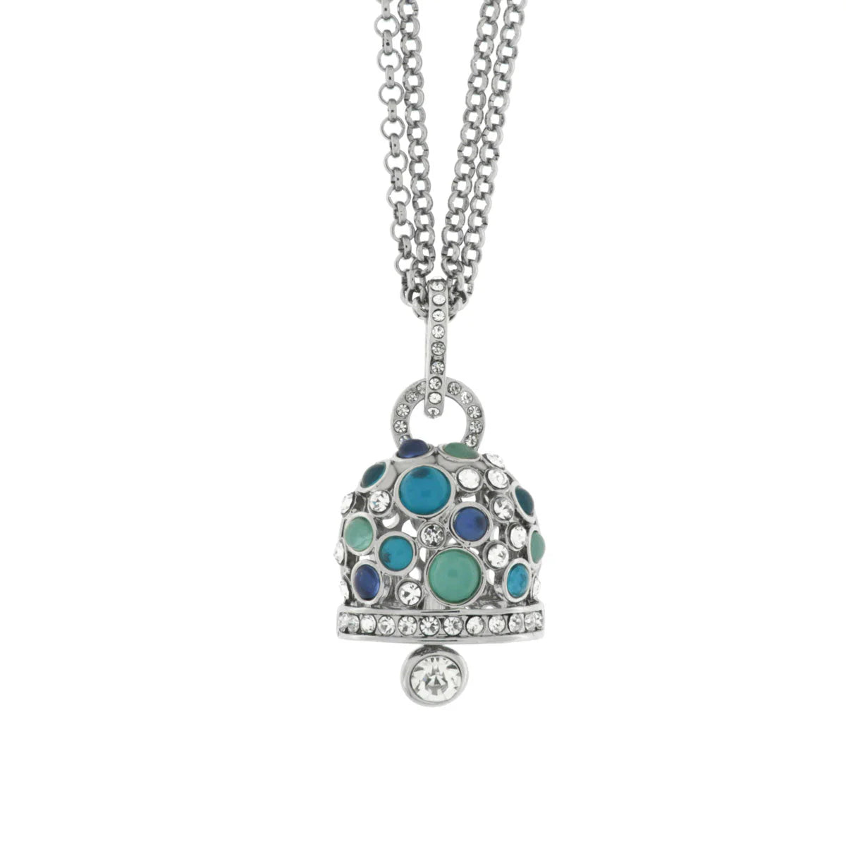 Amo Capri - Collana in Metallo campana pendente con cristalli bianchi e blu