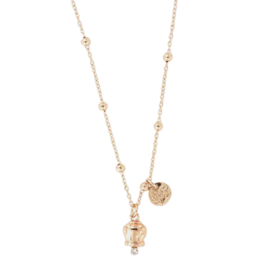 amo capri - Collana in Metallo con campanella portafortuna pendente, impreziosita da cristalli