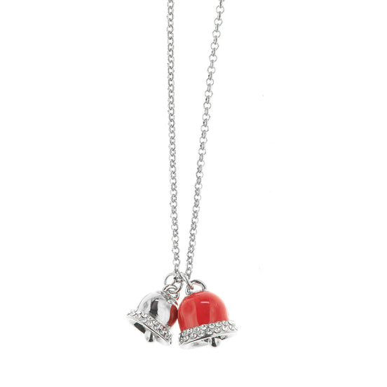 Amo Capri - Collana in Metallo con campanelle portafortuna smaltata rossa e con cristalli bianchi