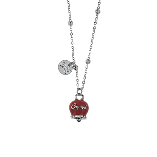Amo Capri - Collana in Metallo maglia a pallini con campanella rossa e scritta Capri
