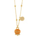Amo Capri - Collana in Metallo campanella portafortuna in smalto arancione, con scritta Capri a rilievo e cristalli bianchi