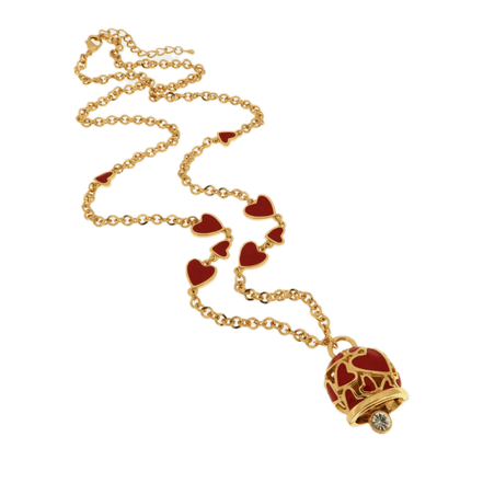 amo capri - Collana in Metallo con campanella portafortuna impreziosita da cuori rossi