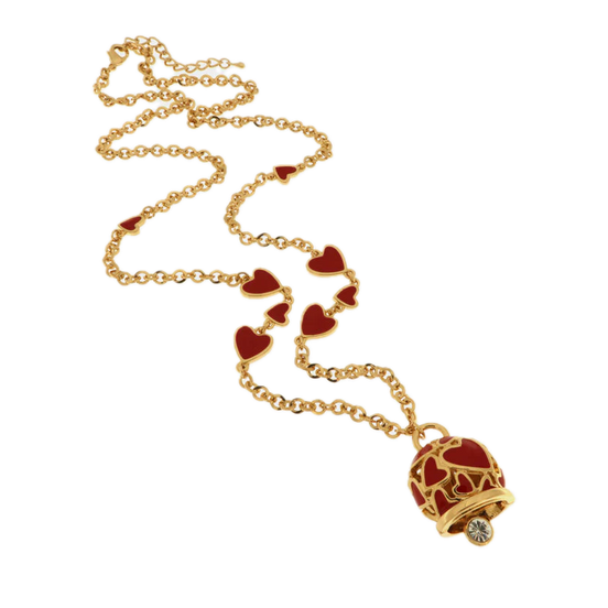 amo capri - Collana in Metallo con campanella portafortuna impreziosita da cuori rossi